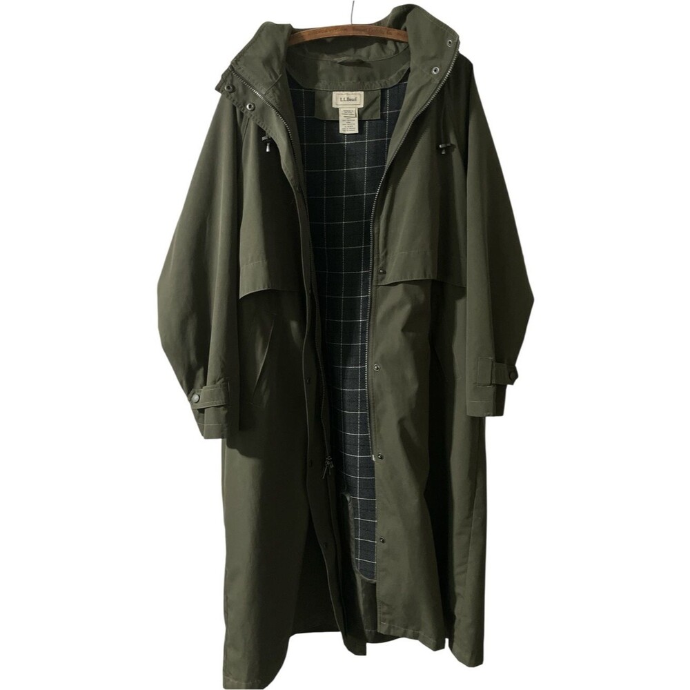 LL Bean Rain Coat Size XL Petite Trench Excellent Condition Full Length Lined